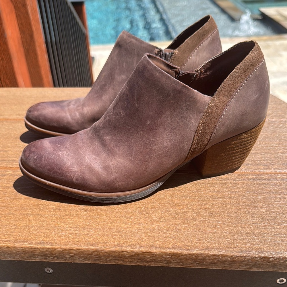 Kork-Ease Brown Ankle Booties with Wedge Heel